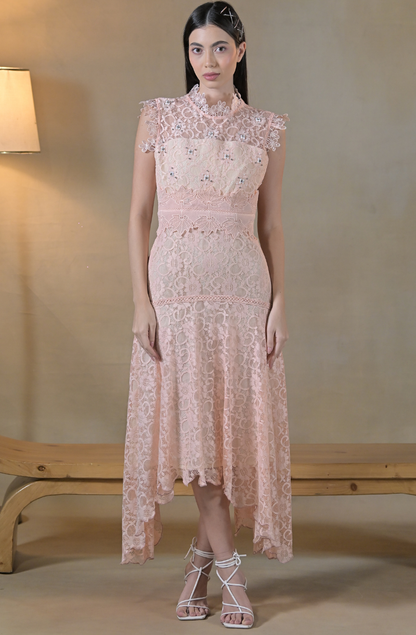 Peach Embroidered Asymmetrical Dress