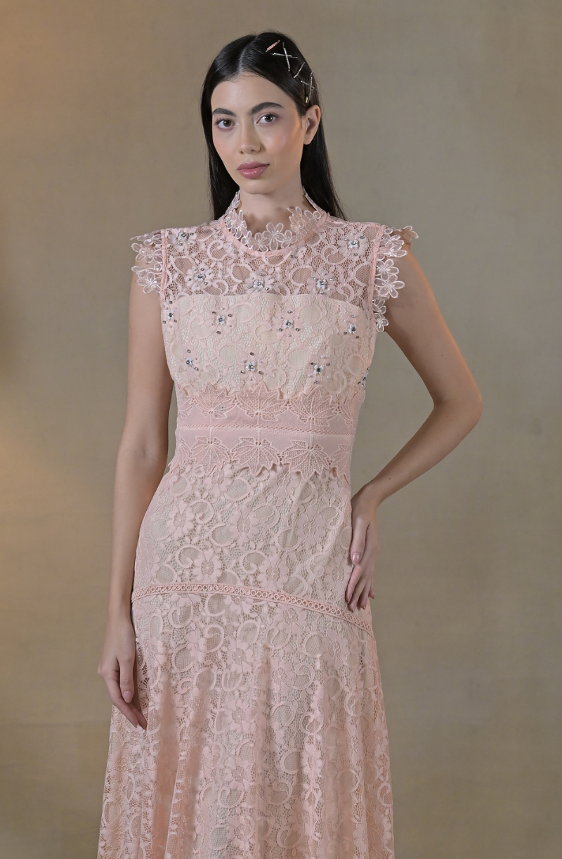 Peach Embroidered Asymmetrical Dress