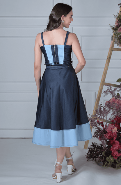 Dark Blue Denim Corset & Skirt Set