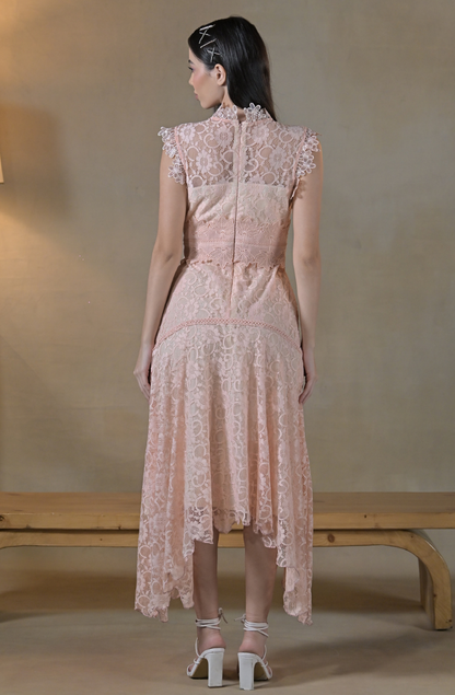 Peach Embroidered Asymmetrical Dress