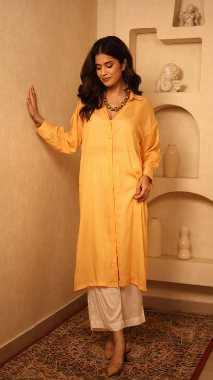 Amber Yellow Stripes & Ivory Coord Set