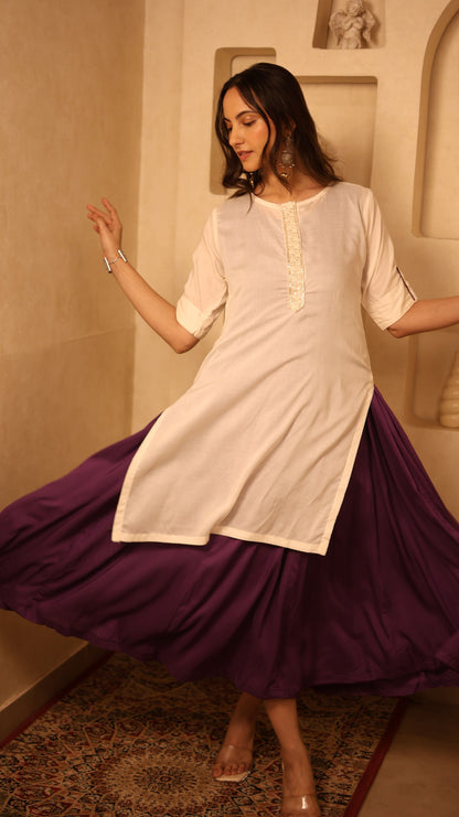 Ivory & Violet Dress & Kurta Set