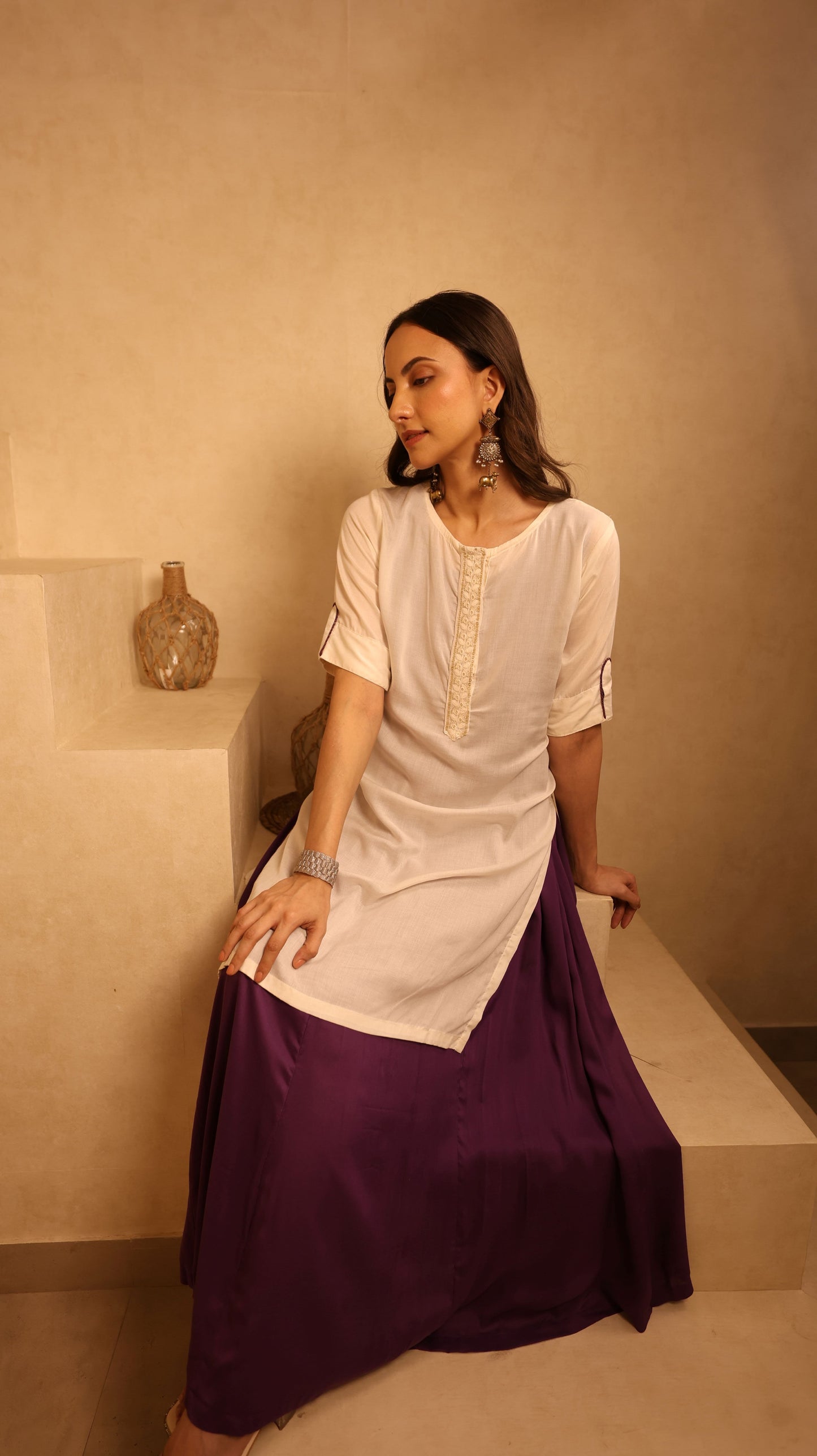 Ivory & Violet Dress & Kurta Set