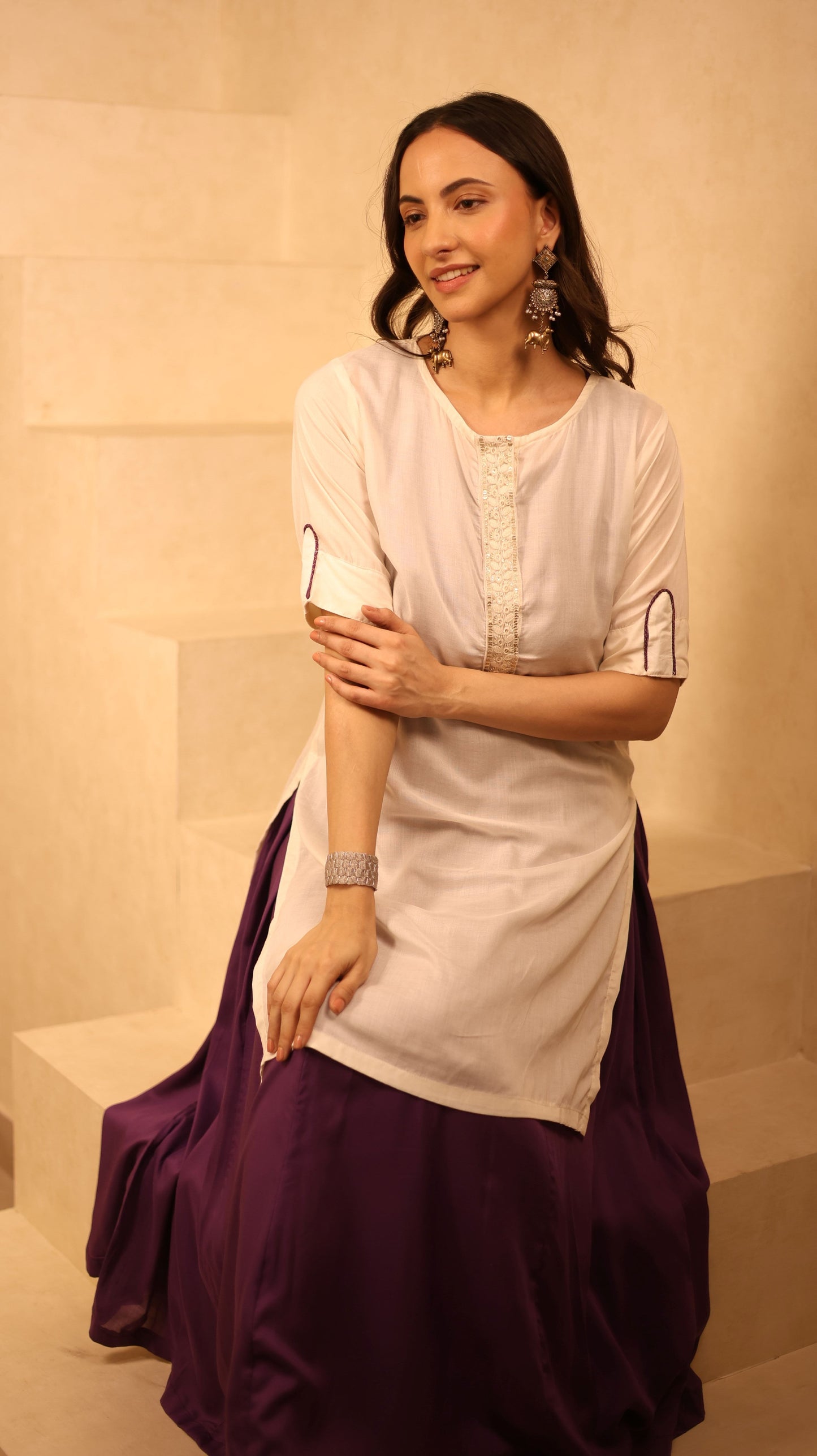 Ivory & Violet Dress & Kurta Set