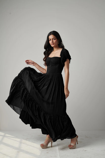 Theresa Black Georgette Dress