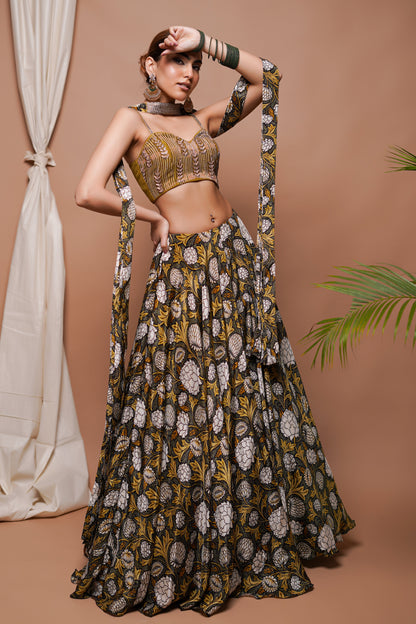 FOREST DIGITAL PRINT LEHENGA SET  (SET OF 3)