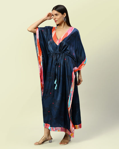 Steel Blue Printed Long Kaftan