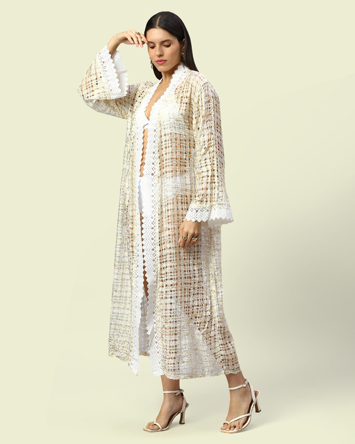 Classic Gold Checks Cover Up Kaftan