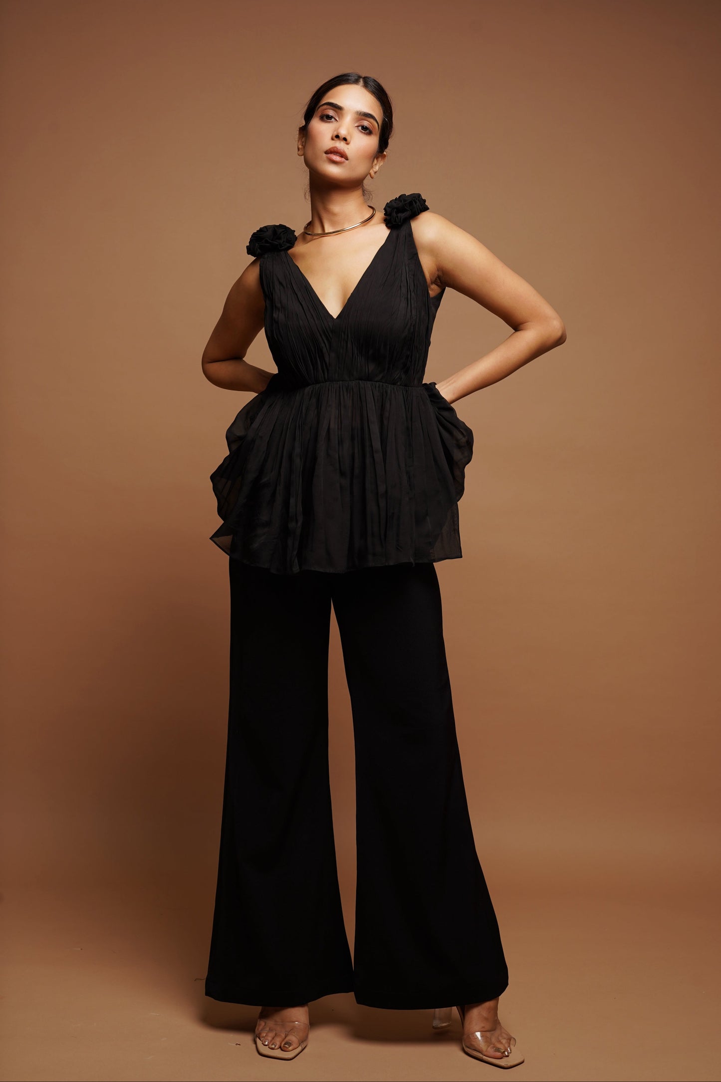 Black 3-D Flower Co-ord (Set of 2)