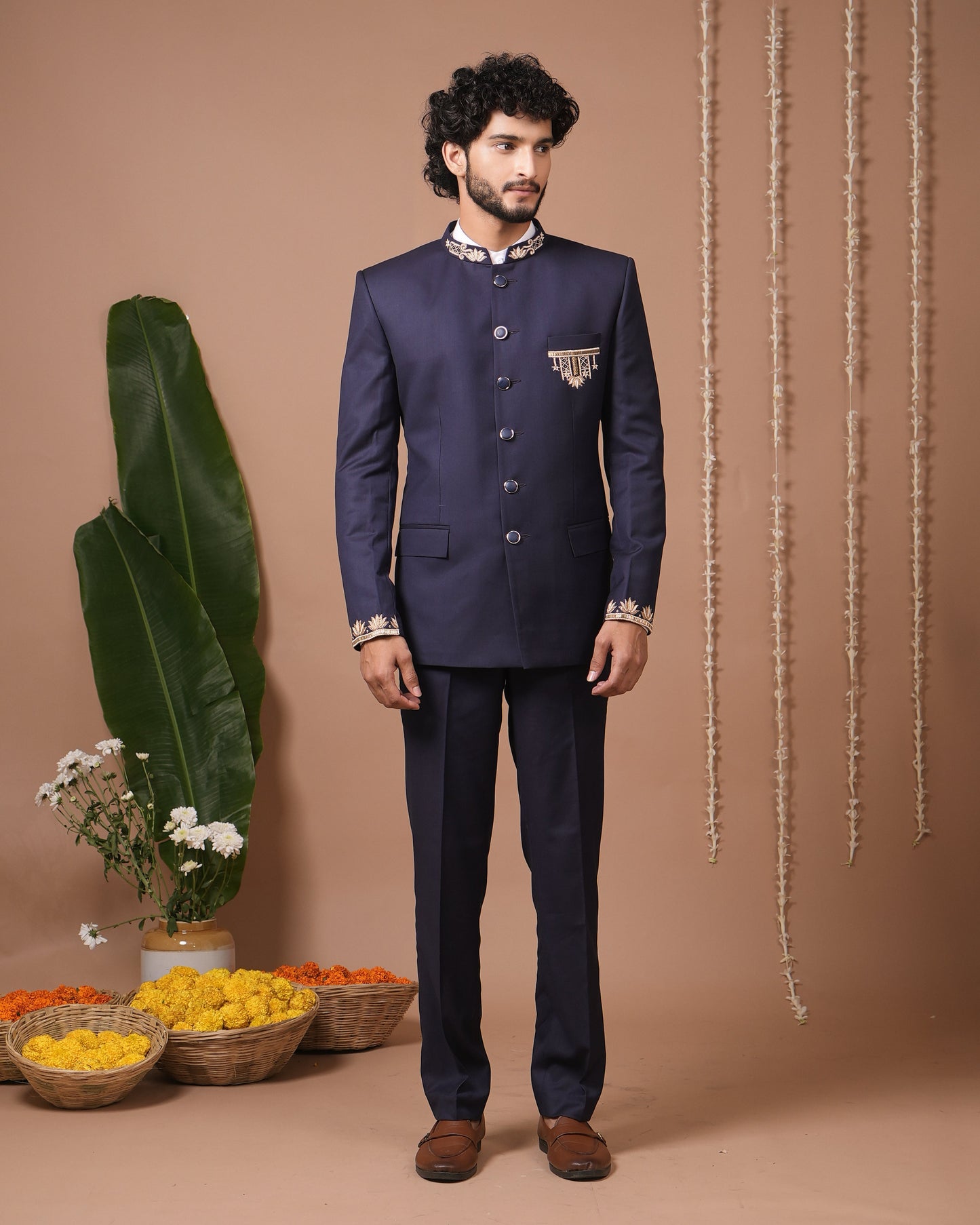 Navy Blue Jodhpuri Set (Set of 3)