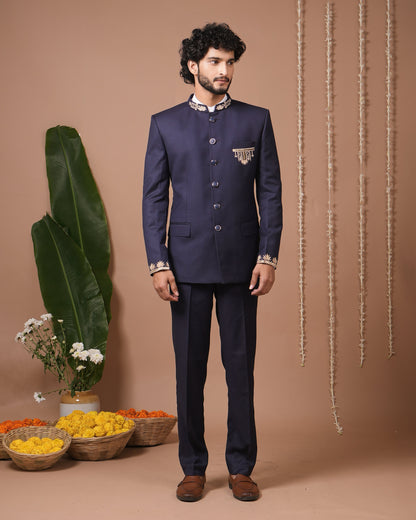 Navy Blue Jodhpuri Set (Set of 3)