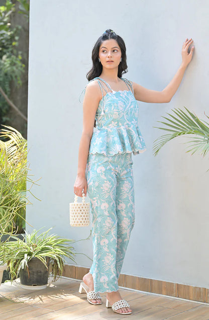 Blue Linen Print Co Ord Set