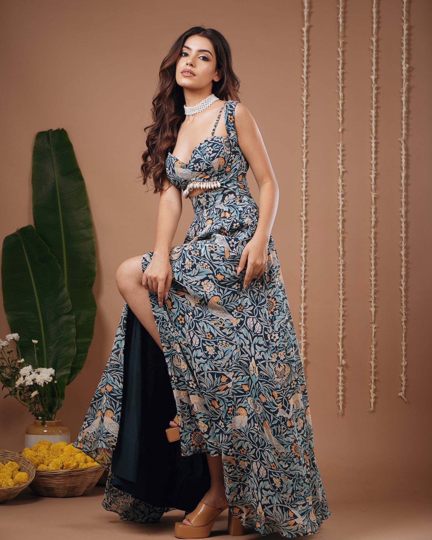 Navy Blue Digital Print Indo Dress (Set Of 2)