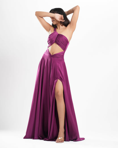 Kerstin - Tyrain Purple Long Drape Dress