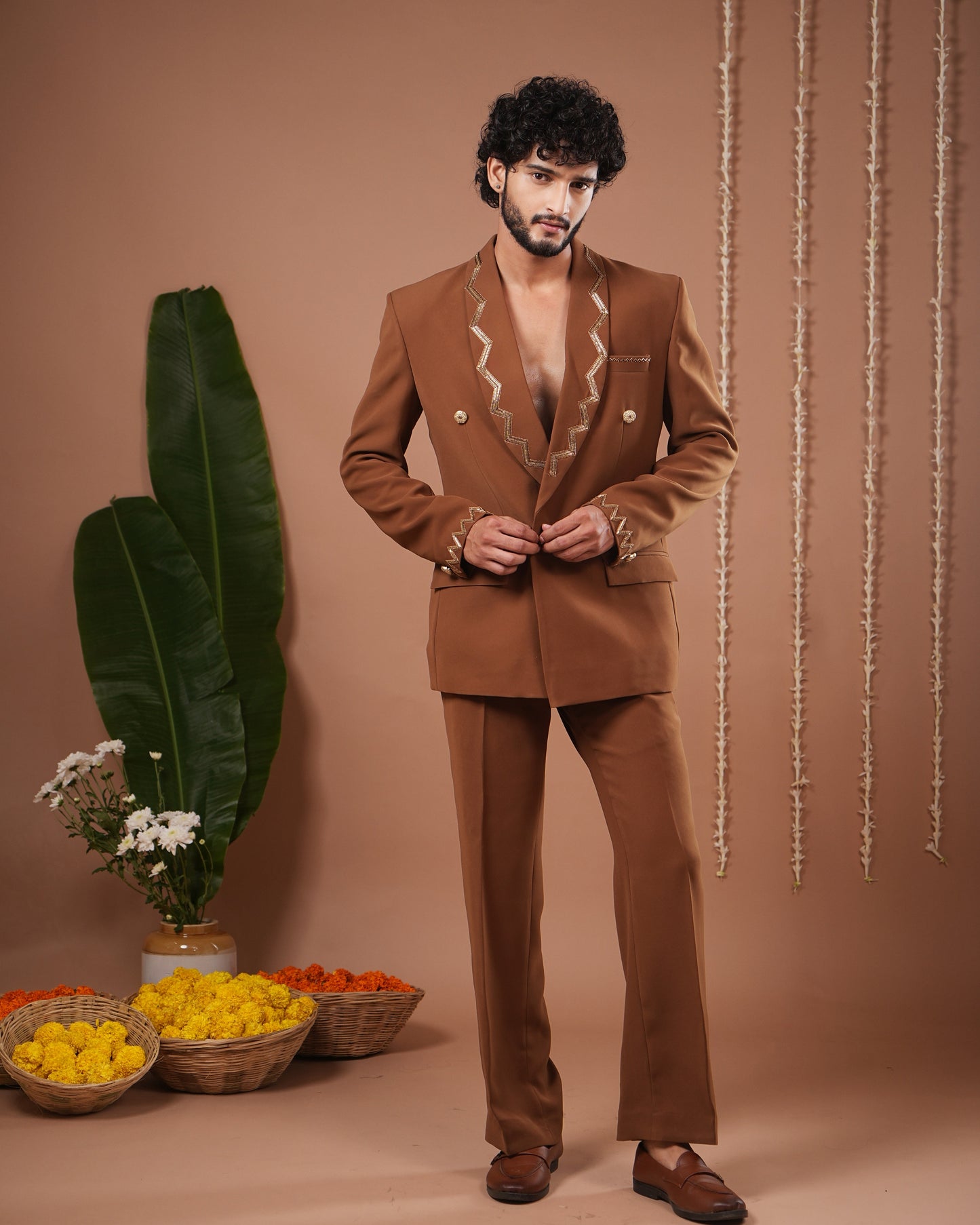 Mustard Coat And Pant Set (Set of 2)