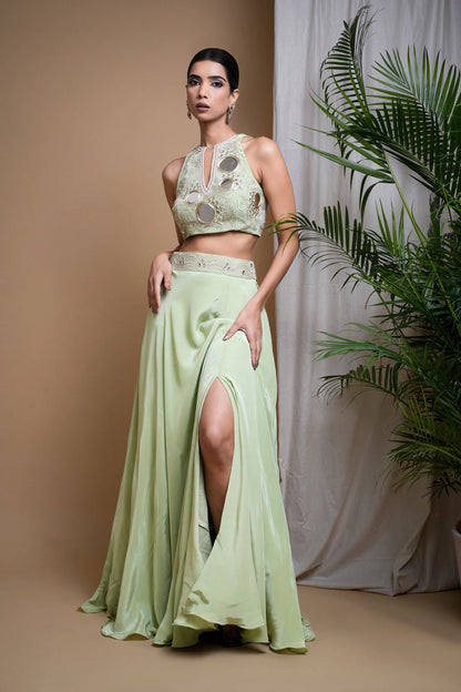 PASTEL PISTACHIO GREEN INDO SKIRT SET (SET OF 2)