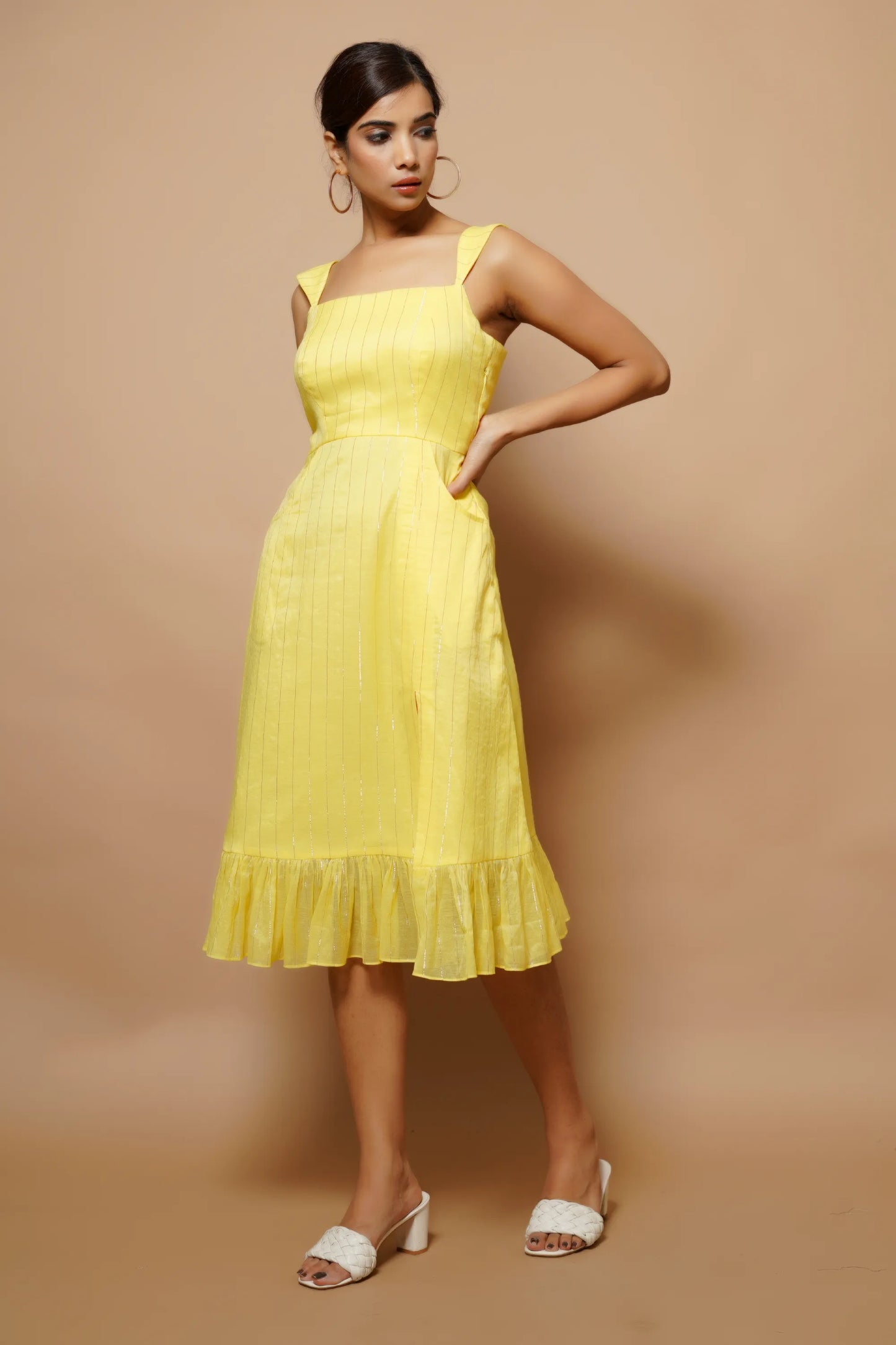 Chanderi Lurex Yellow Midi