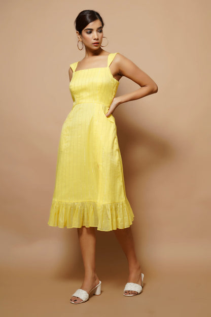 Chanderi Lurex Yellow Midi