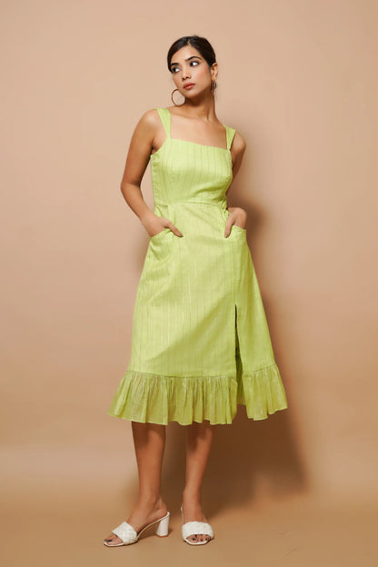 Chanderi Lurex Green Midi