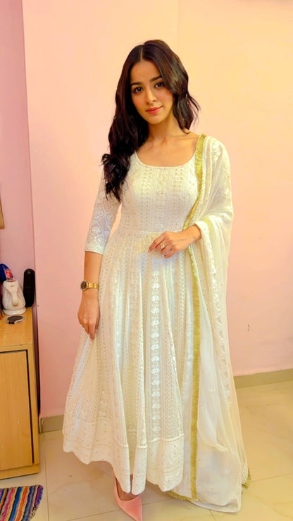 White Chikankari Anarkali Set image4