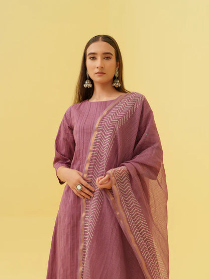 Petal Plum Kurta Set with Dupatta