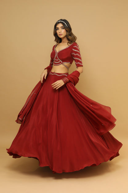 Maroon Lehenga  Set (Set Of 3)