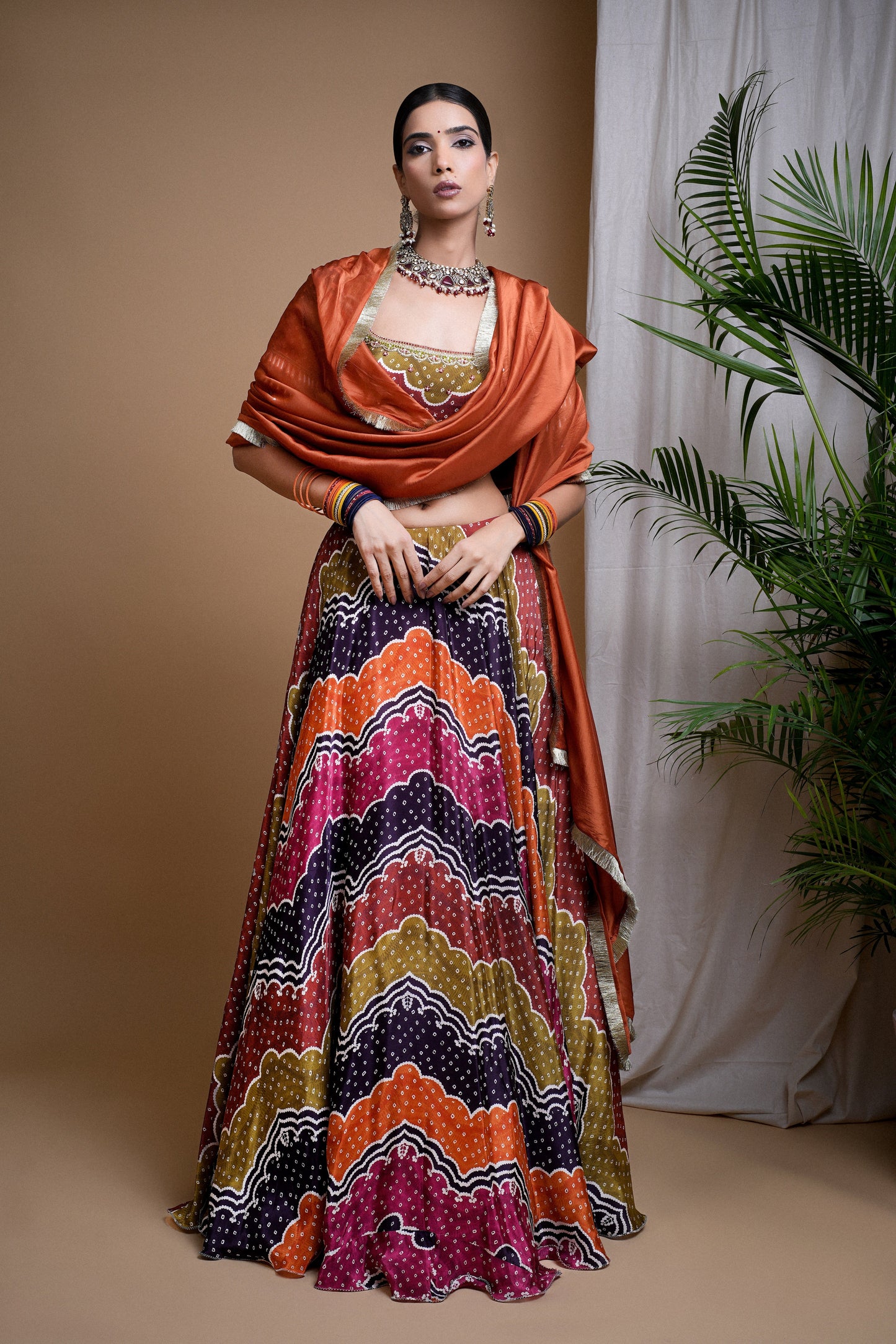 MULTI COLOR DIGITAL PRINT HEAVY LEHENGA SET  (SET OF 3)