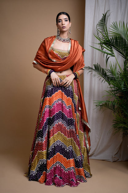 MULTI COLOR DIGITAL PRINT HEAVY LEHENGA SET  (SET OF 3)