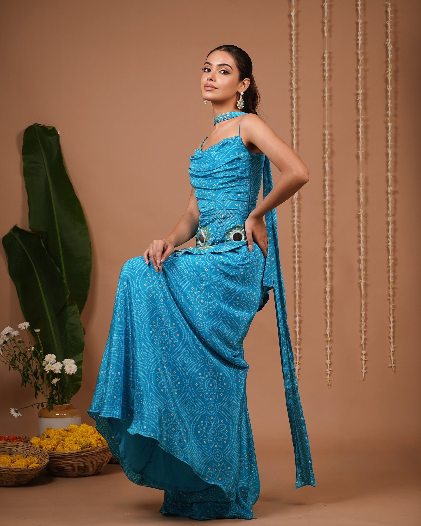 Firozi Bandhani Printed Suit Set (Set of 3)