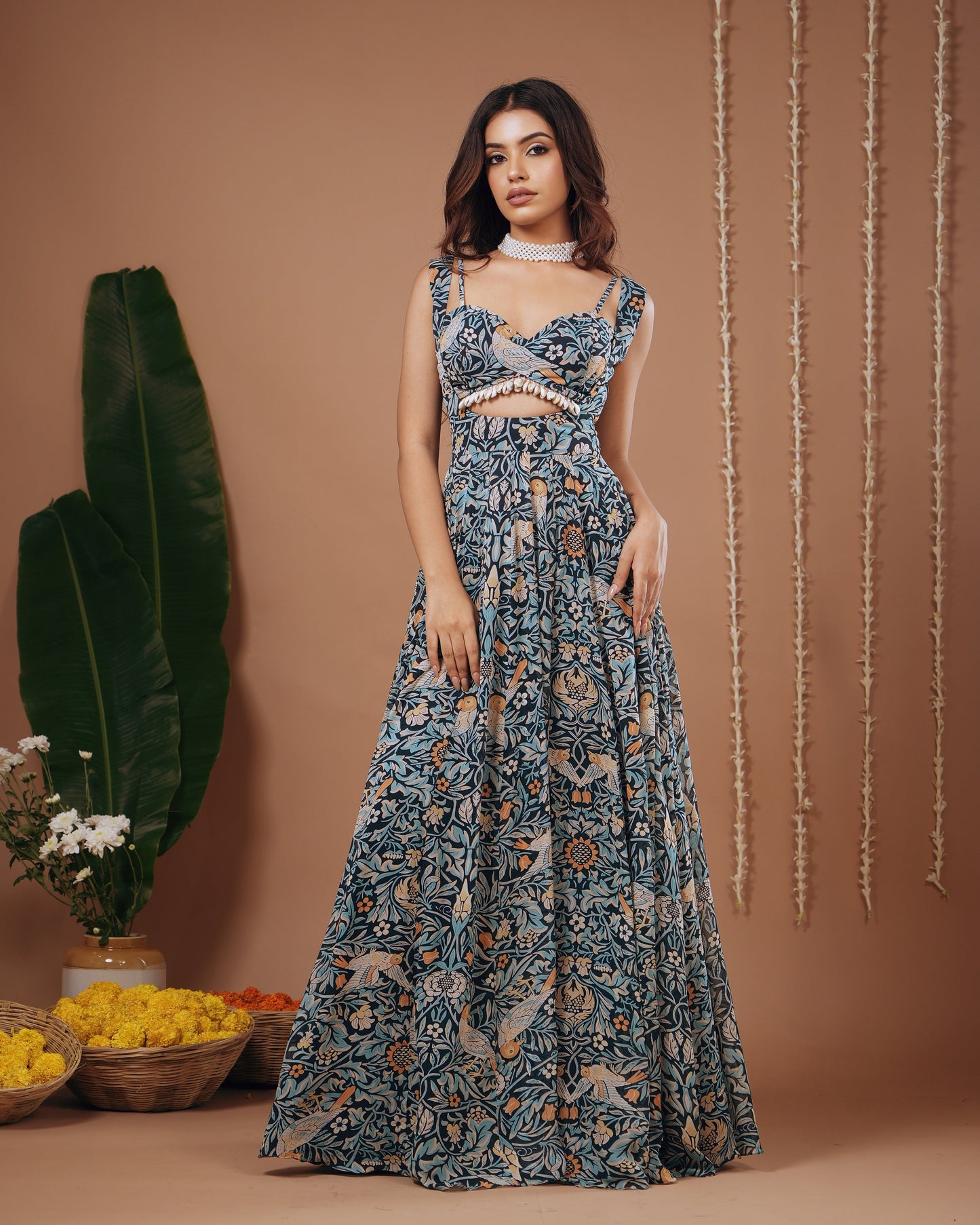 Navy Blue Digital Print Indo Dress (Set Of 2)