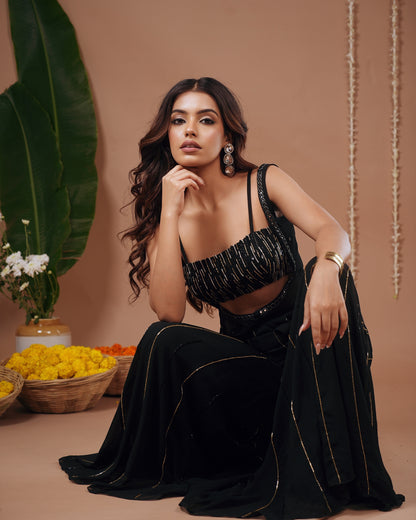 Black Georgette Heavy Indo Set (Set of 3)