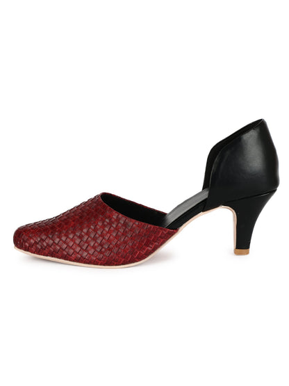 Maroon Texture Kitten Heels