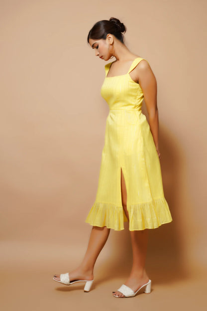 Chanderi Lurex Yellow Midi
