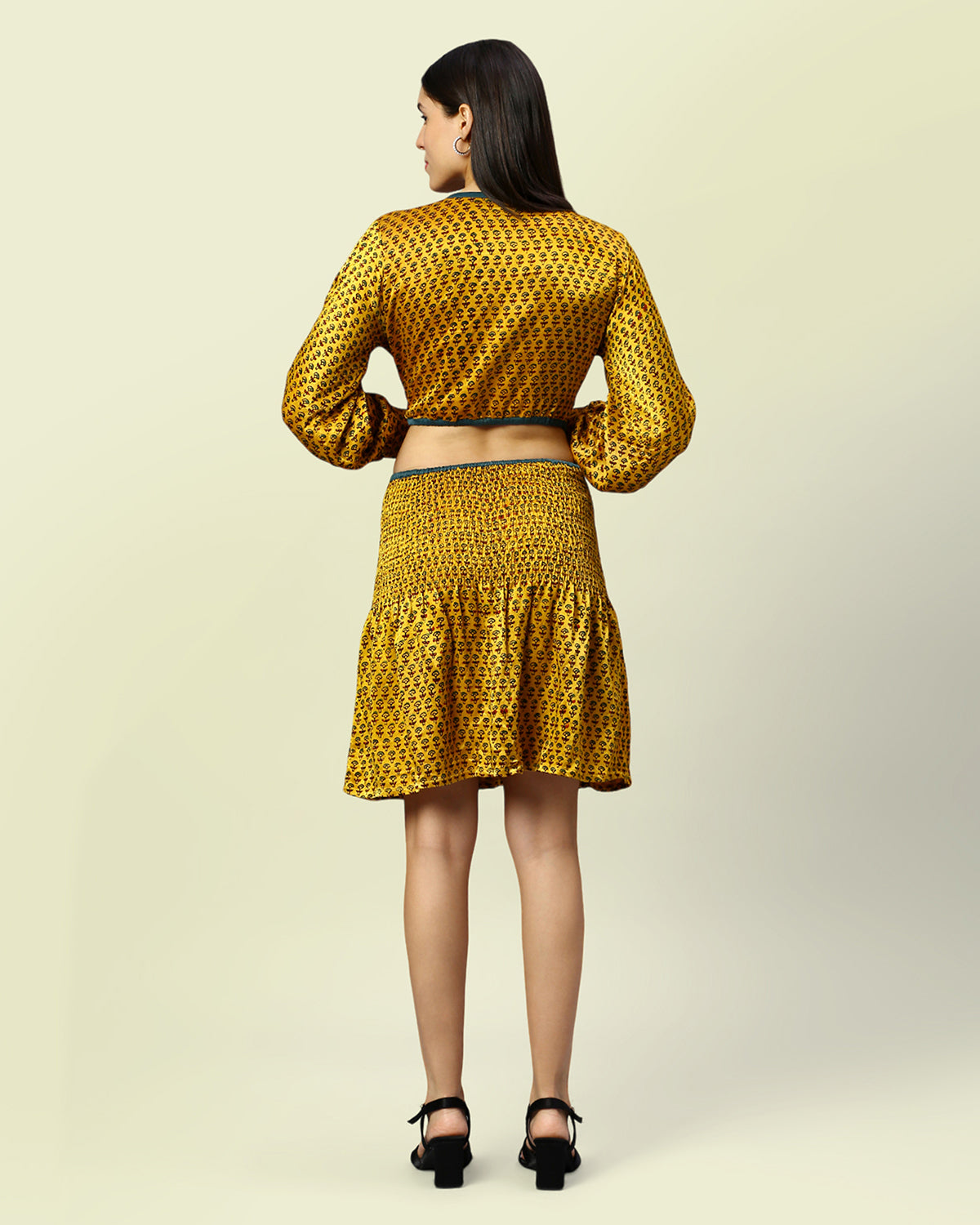 Yellow silk cut out short dress