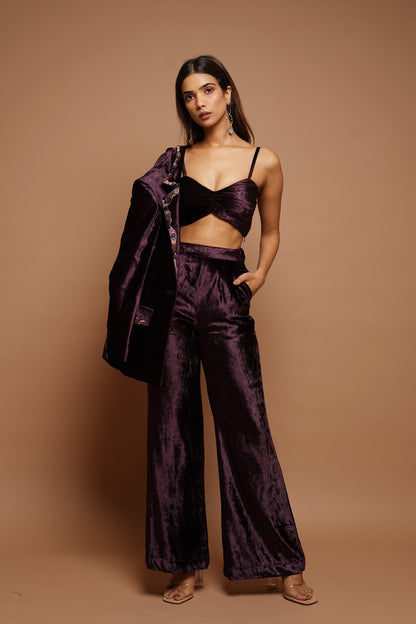 Wine Velvet Coat Set (Set of 3)