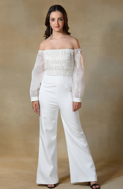 White Jumpsuit With Fringe Detailing