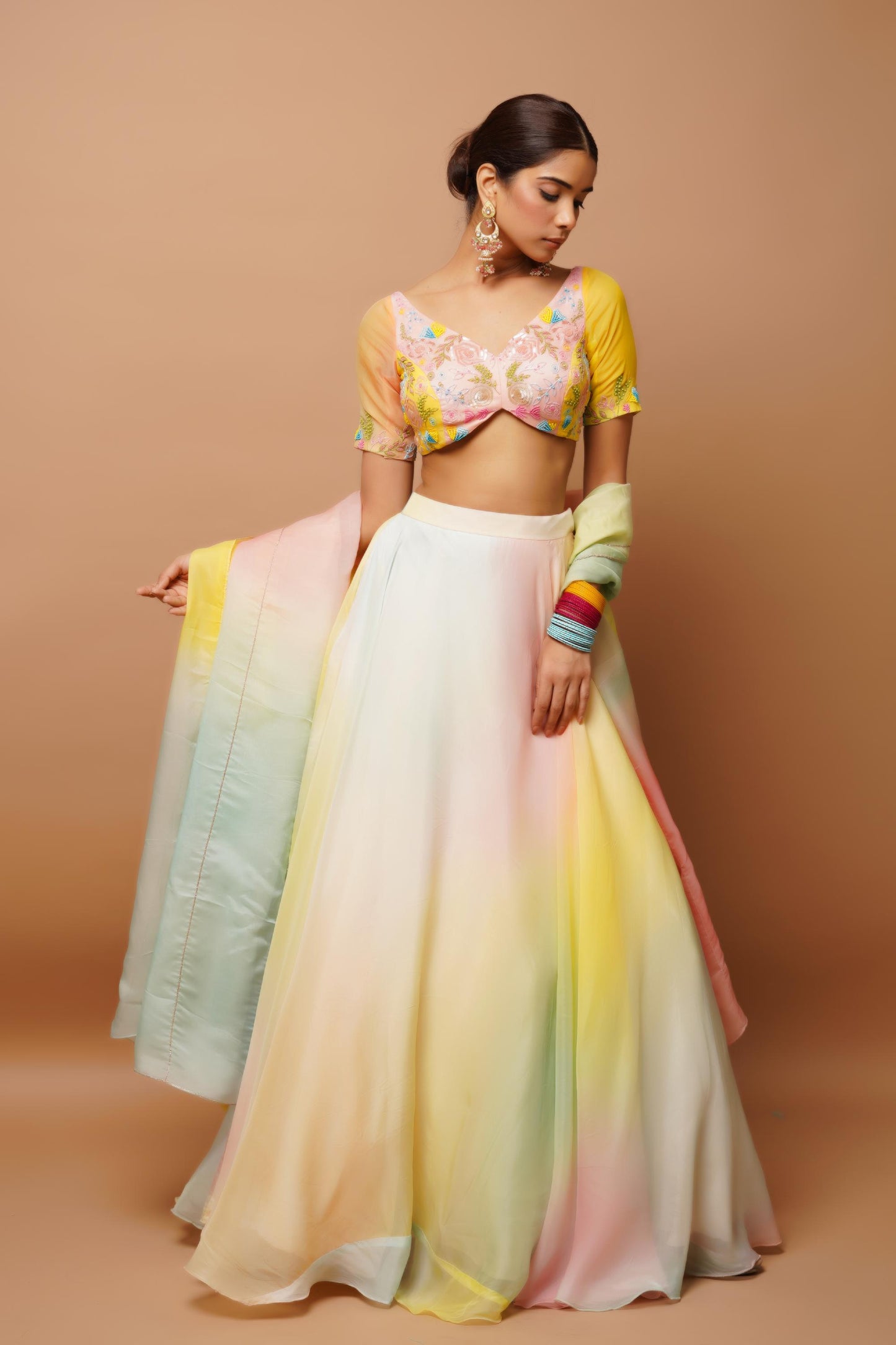 Rainbow Hand Painted Lehenga Set Image 3