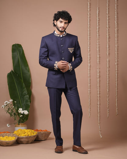 Navy Blue Jodhpuri Set (Set of 3)