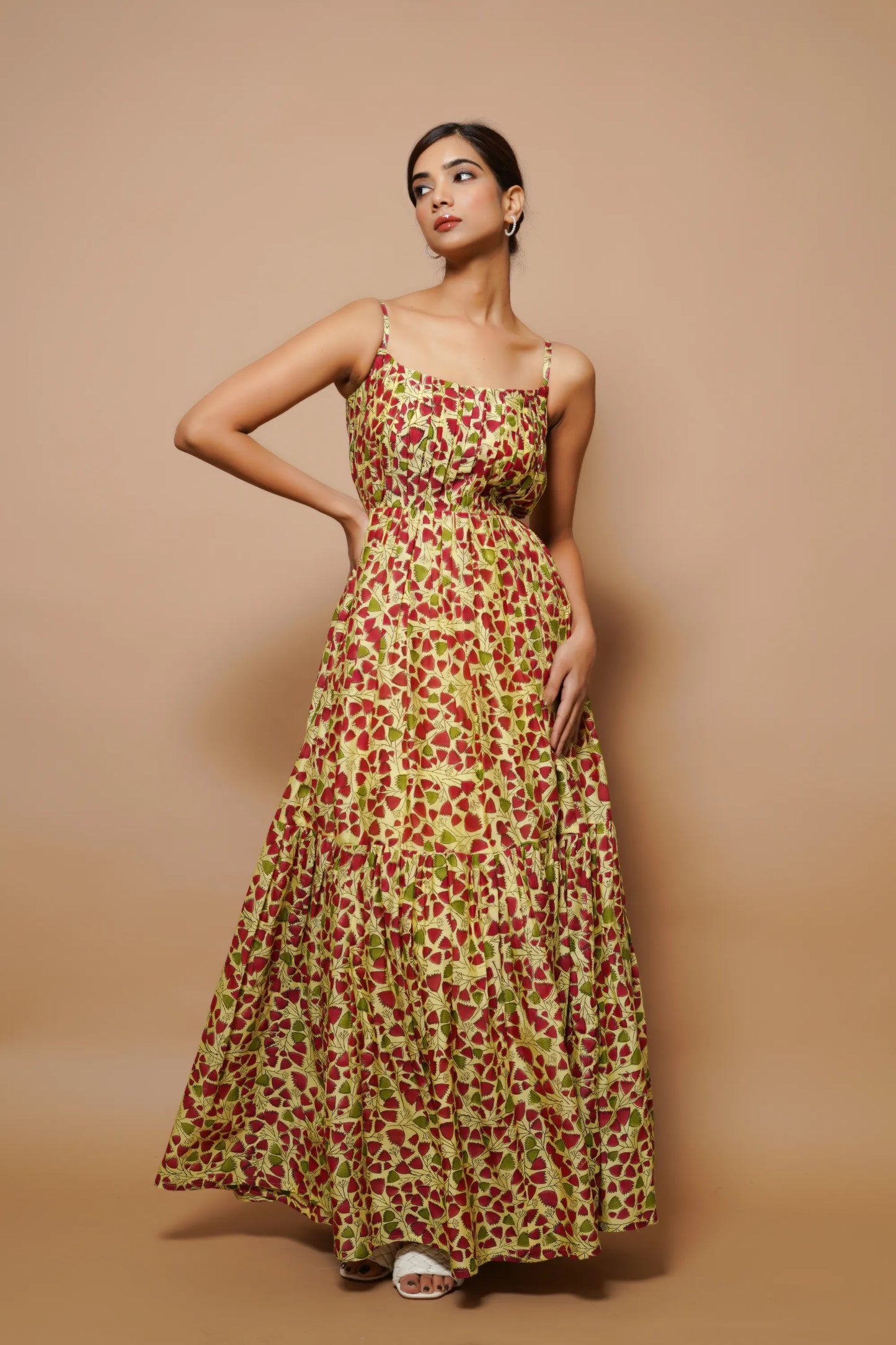 Yellow Block Printed Chanderi Maxi