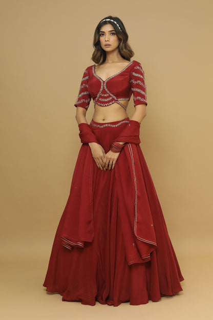 Maroon Lehenga  Set (Set Of 3)