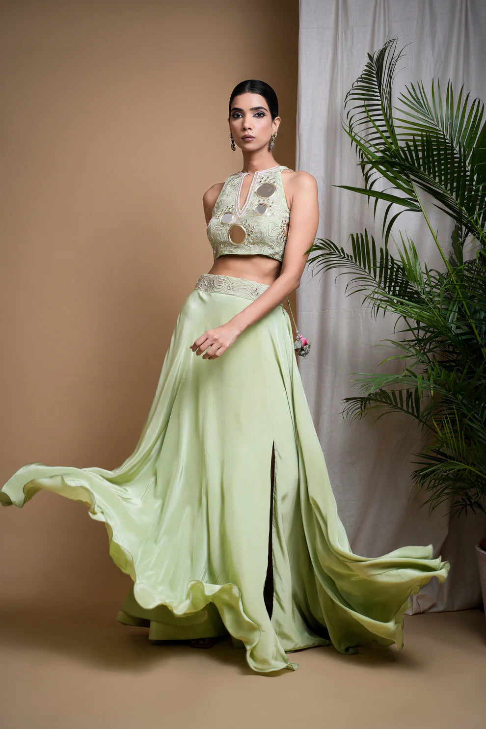 PASTEL PISTACHIO GREEN INDO SKIRT SET (SET OF 2)