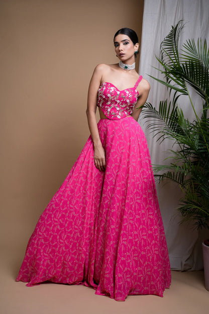 HOT PINK DIGITAL PRINT INDO LEHENGA SET (SET OF 2)