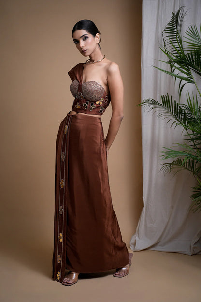 RUSTIC BROWN CORSET DRAPE SET (SET OF 2)