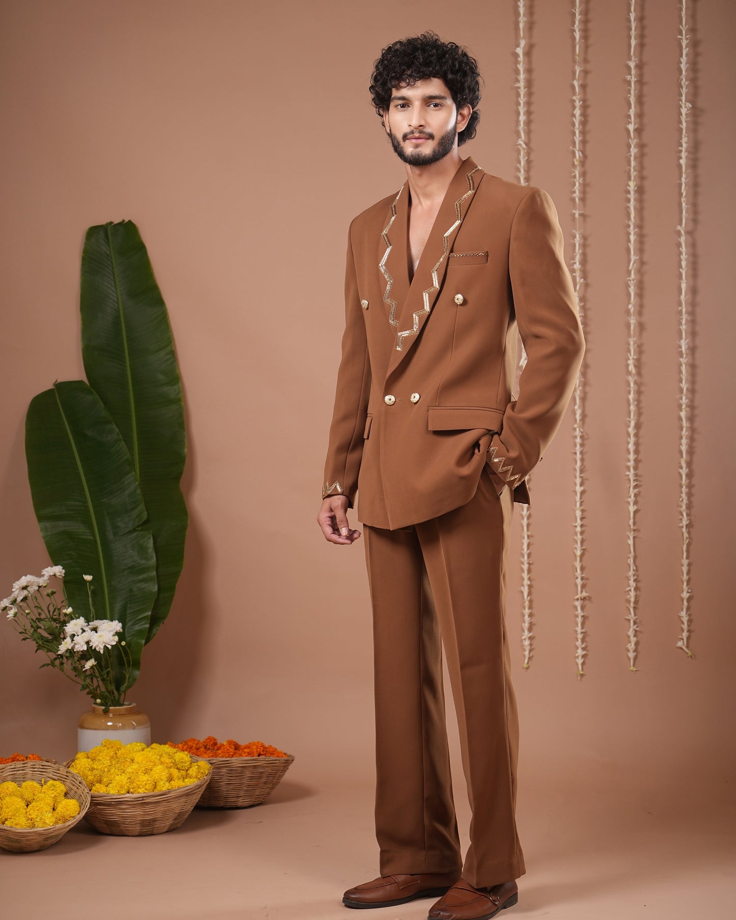 Mustard Coat And Pant Set (Set of 2)