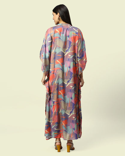 Abstract Printed Shirt Style Kaftan