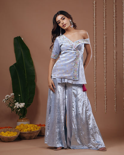 Sky Blue Velvet Indo Set (Set of 3)