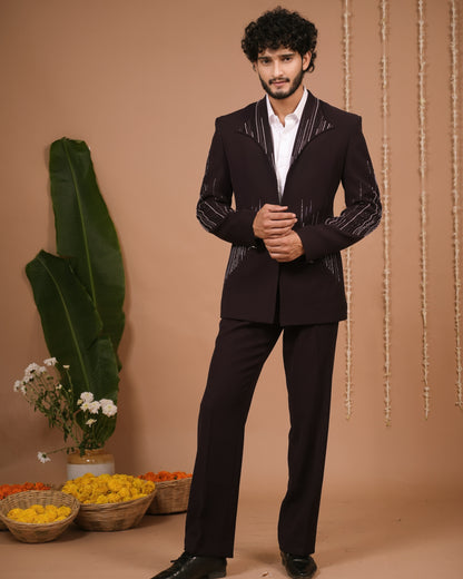 Dark Purple Coat And Pant Set (Set of 3)