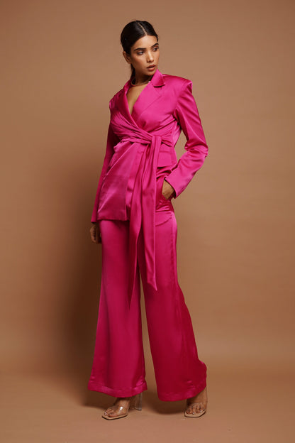 Hot Pink Satin Coat Set (Set of 2)