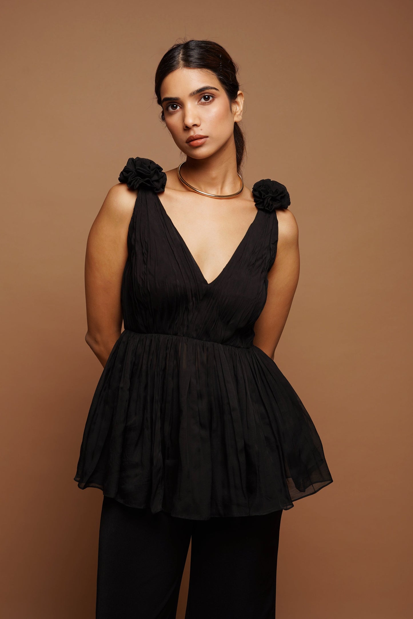 Black 3-D Flower Co-ord (Set of 2)