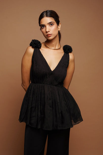 Black 3-D Flower Co-ord (Set of 2)